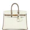 Hermès Birkin 25 in White and Etoupe Clemence Leather with Brushed Gold Hardware