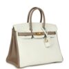 H-B-251229-7-02 Hermès Birkin 25 in White and Etoupe Clemence Leather with Brushed Gold Hardware