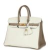 H-B-251229-7-03 Hermès Birkin 25 in White and Etoupe Clemence Leather with Brushed Gold Hardware