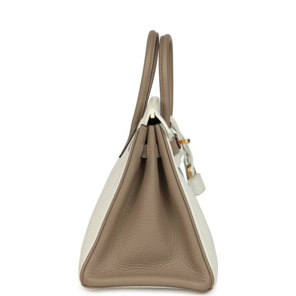 H-B-251229-7-04 Hermès Birkin 25 in White and Etoupe Clemence Leather with Brushed Gold Hardware