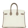 H-B-251229-7-05 Hermès Birkin 25 in White and Etoupe Clemence Leather with Brushed Gold Hardware