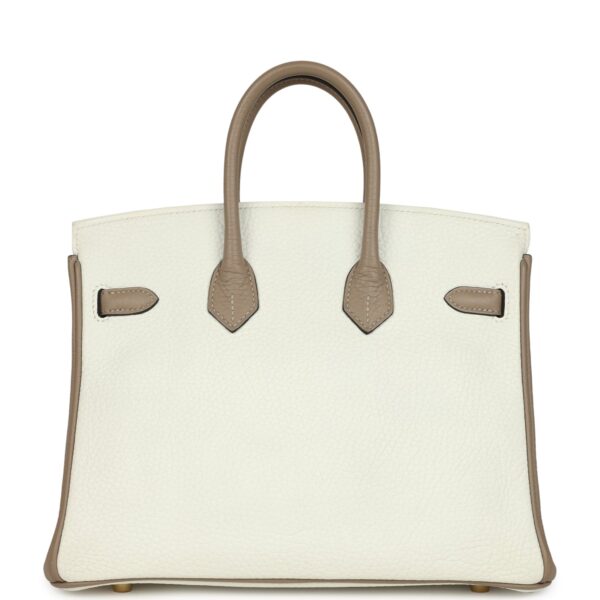 H-B-251229-7-05 Hermès Birkin 25 in White and Etoupe Clemence Leather with Brushed Gold Hardware