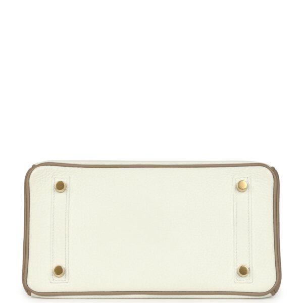 H-B-251229-7-06 Hermès Birkin 25 in White and Etoupe Clemence Leather with Brushed Gold Hardware