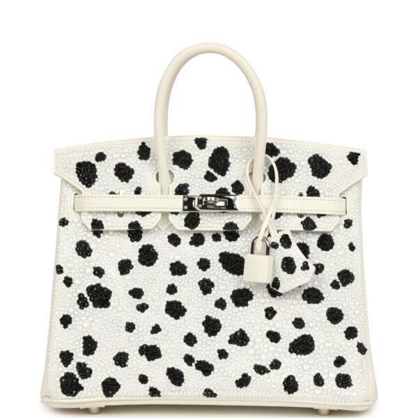 H-B-260121-7-01 Custom Dalmatian Swarovski Crystal Hermès Birkin 25 in White Epsom Leather with Palladium Hardware