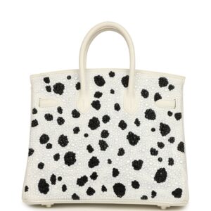 Custom Dalmatian Swarovski Crystal Hermès Birkin 25 in White Epsom Leather with Palladium Hardware