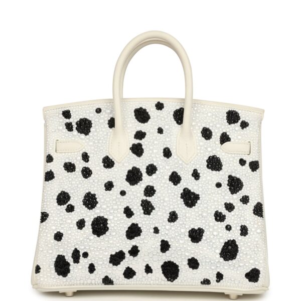 H-B-260121-7-05 Custom Dalmatian Swarovski Crystal Hermès Birkin 25 in White Epsom Leather with Palladium Hardware