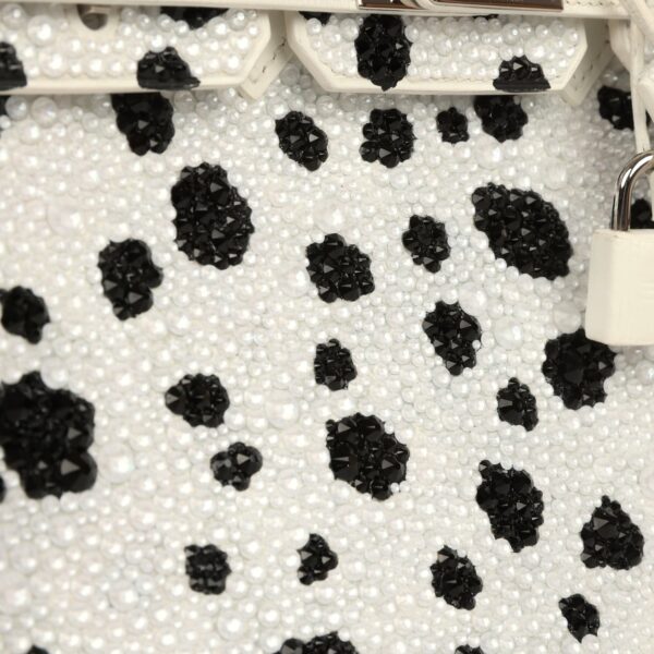 H-B-260121-7-07 Custom Dalmatian Swarovski Crystal Hermès Birkin 25 in White Epsom Leather with Palladium Hardware