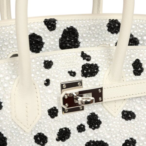H-B-260121-7-09 Custom Dalmatian Swarovski Crystal Hermès Birkin 25 in White Epsom Leather with Palladium Hardware