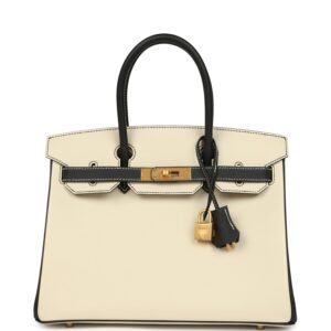Hermès Birkin 30 Craie, Black Epsom Brushed Gold Hardware