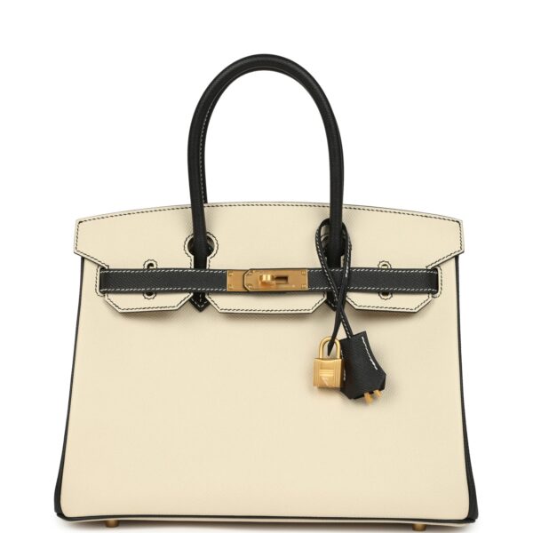 H-B-260126-1-01 Hermès Birkin 30 Craie, Black Epsom Brushed Gold Hardware
