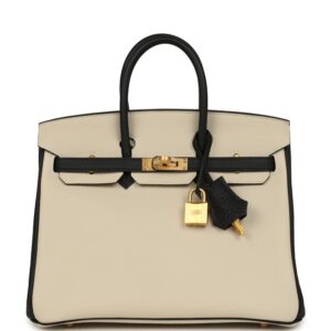H-B-260511-5-01 Hermès Special Order (HSS) Birkin 25 Craie and Black Togo Brushed Gold Hardware