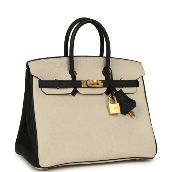 H-B-260511-5-02 Hermès Special Order (HSS) Birkin 25 Craie and Black Togo Brushed Gold Hardware