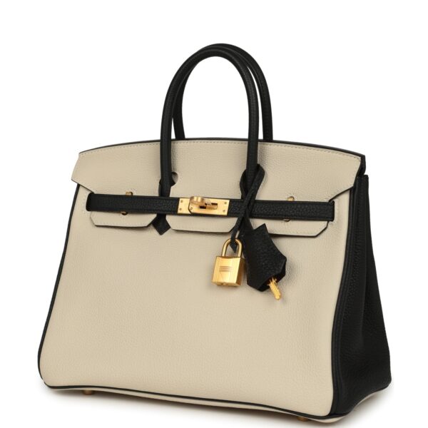 H-B-260511-5-03 Hermès Special Order (HSS) Birkin 25 Craie and Black Togo Brushed Gold Hardware