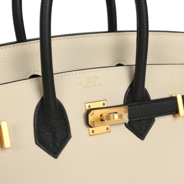 H-B-260511-5-08 Hermès Special Order (HSS) Birkin 25 Craie and Black Togo Brushed Gold Hardware