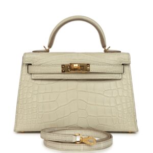 H-K-260115-7-WH-01 Hermès Kelly Sellier 20 Beton Matte Alligator Gold Hardware