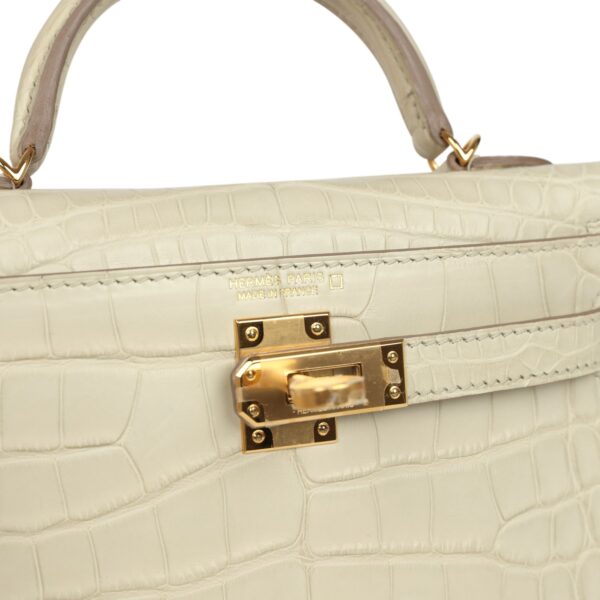 H-K-260115-7-WH-07 Hermès Kelly Sellier 20 Beton Matte Alligator Gold Hardware