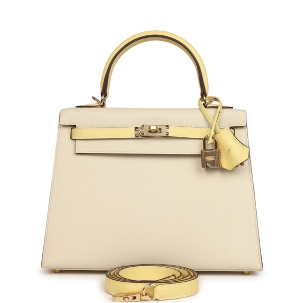 Hermès Kelly Sellier 25 Craie, Jaune Poussin Epsom Gold Hardware