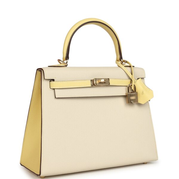 Hermès Kelly Sellier 25 Craie, Jaune Poussin Epsom Gold Hardware