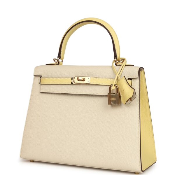 Hermès Kelly Sellier 25 Craie, Jaune Poussin Epsom Gold Hardware