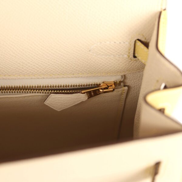 Hermès Kelly Sellier 25 Craie, Jaune Poussin Epsom Gold Hardware