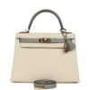 Hermès Kelly Sellier 28 Craie and Gris Mouette Epsom Permabrass Hardware
