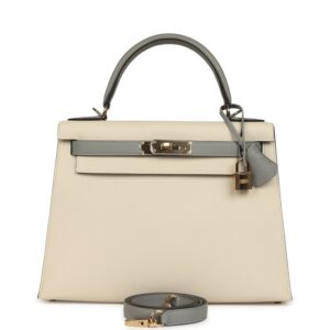 H-K-260505-5-01 Hermès Kelly Sellier 28 Craie and Gris Mouette Epsom Permabrass Hardware