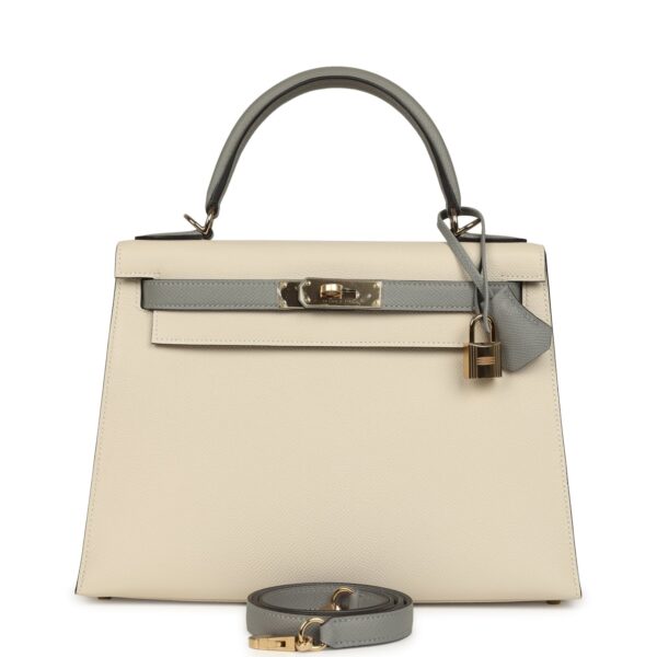Hermès Kelly Sellier 28 Craie and Gris Mouette Epsom Permabrass Hardware