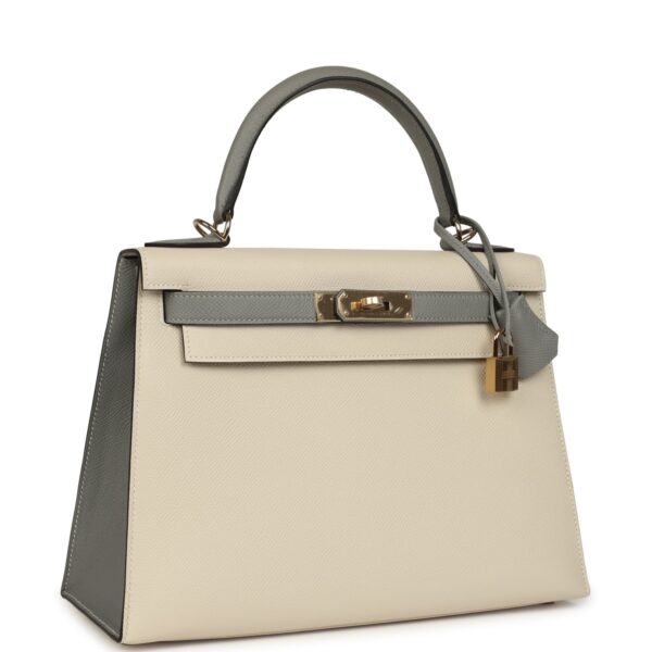 Hermès Kelly Sellier 28 Craie and Gris Mouette Epsom Permabrass Hardware