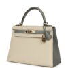 Hermès Kelly Sellier 28 Craie and Gris Mouette Epsom Permabrass Hardware