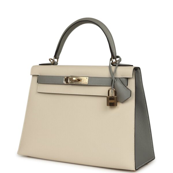 Hermès Kelly Sellier 28 Craie and Gris Mouette Epsom Permabrass Hardware