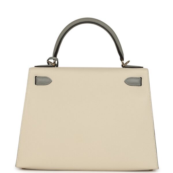Hermès Kelly Sellier 28 Craie and Gris Mouette Epsom Permabrass Hardware