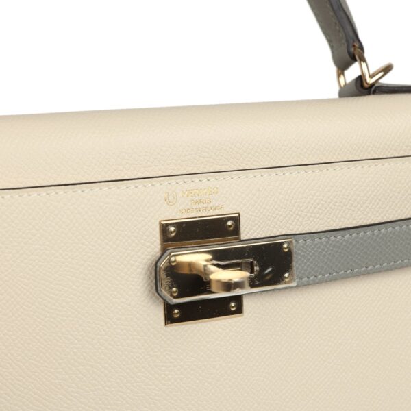 Hermès Kelly Sellier 28 Craie and Gris Mouette Epsom Permabrass Hardware