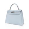 Hermes Kelly Sellier 28 Bag Blue Brume Epsom Leather with Palladium Hardware