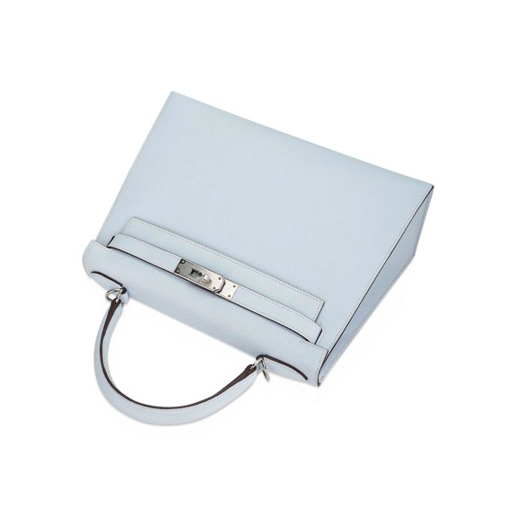 Hermes Kelly Sellier 28 Bag Blue Brume Epsom Leather with Palladium Hardware