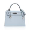 Hermes Kelly Sellier 28 Bag Blue Brume Epsom Leather with Palladium Hardware