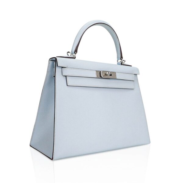 Hermes Kelly Sellier 28 Bag Blue Brume Epsom Leather with Palladium Hardware