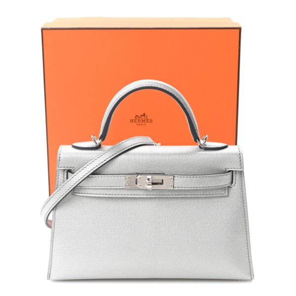 0f6833bdd42147cea9bb5eabd65154dd Metallic Chevre Chamkilight Mini Kelly Sellier 20 Argent