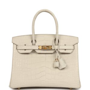 H-B-260218-9-NU-01 Pre-owned Hermès Birkin 30 Beton Matte Alligator Gold Hardware
