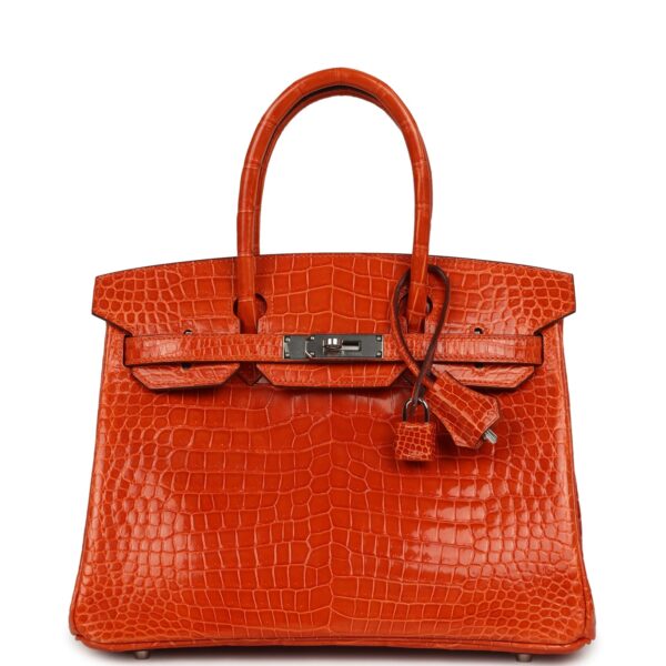 Hermès Birkin 30 Orange Shiny Porosus Crocodile Palladium Hardware