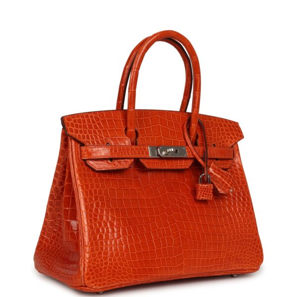 Hermès Birkin 30 Orange Shiny Porosus Crocodile Palladium Hardware