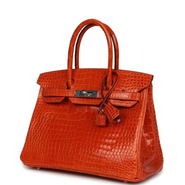 Hermès Birkin 30 Orange Shiny Porosus Crocodile Palladium Hardware