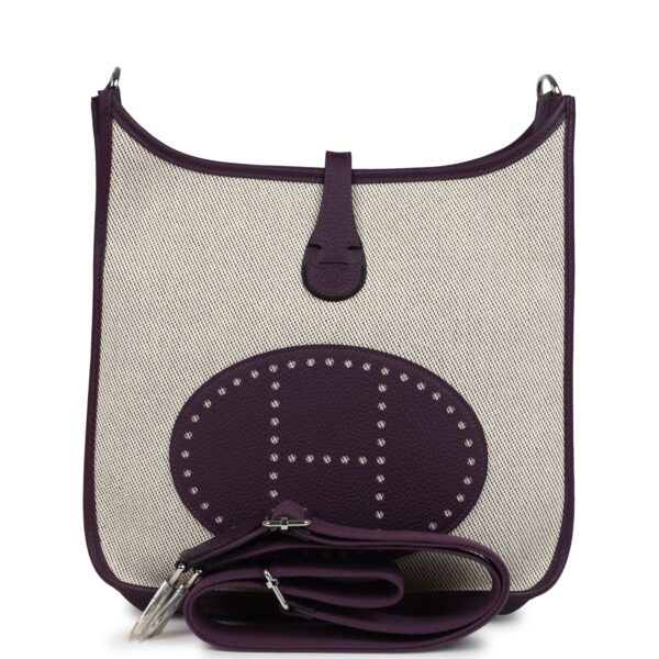 Hermès Evelyne III PM Cassis Clemence and Ecru Toile H Palladium Hardware