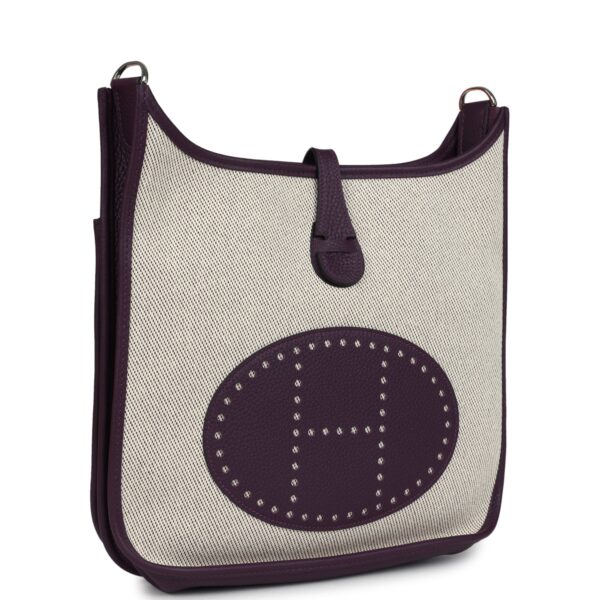 Hermès Evelyne III PM Cassis Clemence and Ecru Toile H Palladium Hardware