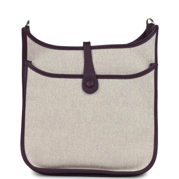 Hermès Evelyne III PM Cassis Clemence and Ecru Toile H Palladium Hardware