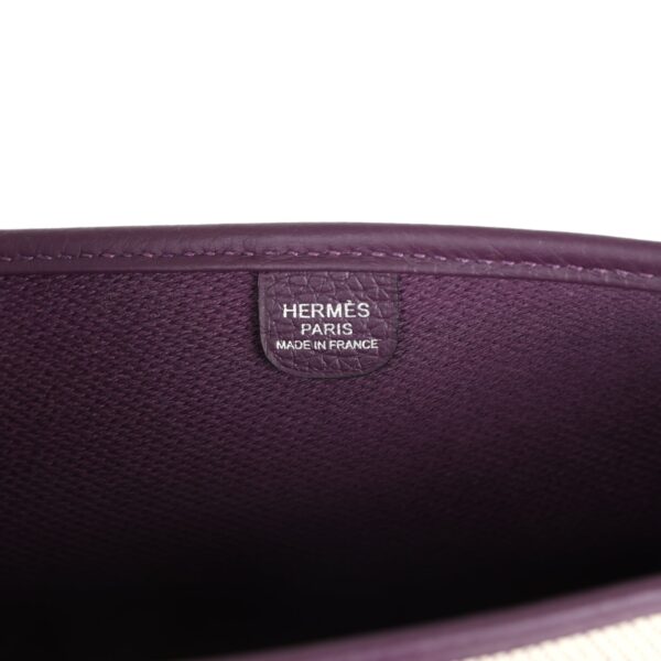Hermès Evelyne III PM Cassis Clemence and Ecru Toile H Palladium Hardware