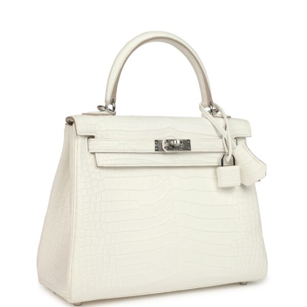 Hermès Kelly Retourne 25 Creme Chantilly Matte Crocodile Palladium Hardware