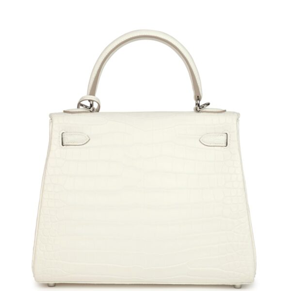 Hermès Kelly Retourne 25 Creme Chantilly Matte Crocodile Palladium Hardware