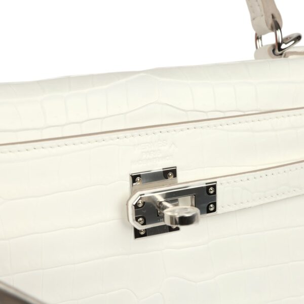 Hermès Kelly Retourne 25 Creme Chantilly Matte Crocodile Palladium Hardware
