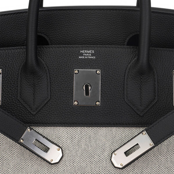 Hermes HAC Birkin 40 Bag Black Toile & Togo Leather with Palladium Hardware