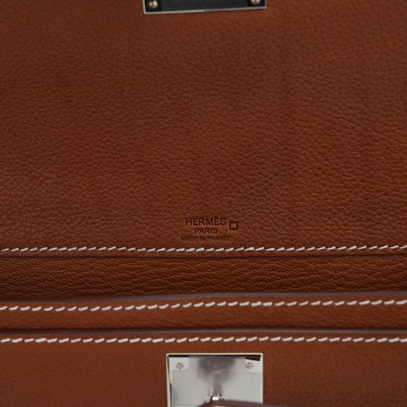 authentic-hermes-kelly-depeches (1) Hermes Kelly Depeches Pouch 25 Bag Fauve Barenia Faubourg Leather and Gold Matte Alligator with Palladium Hardware